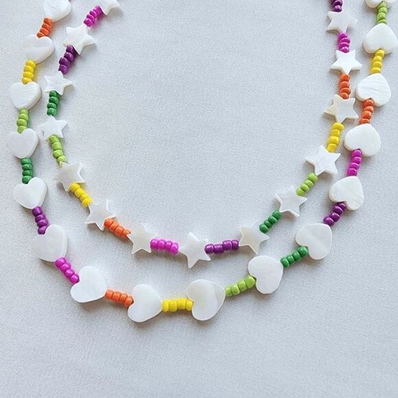Rainbow Seed Bead Mother of Pearl Stars Necklace - Picture 5 of 5